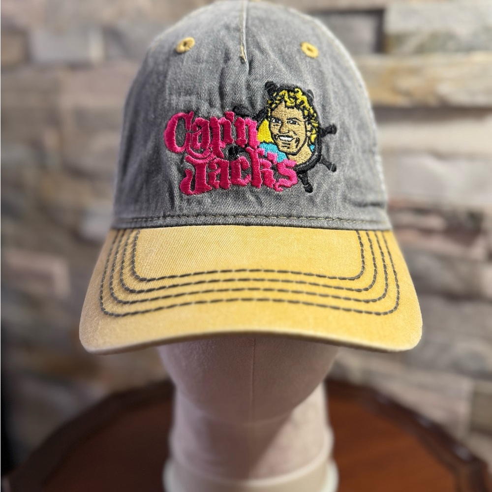 Unisex Cap’N Jacks Truckers SnapBack Cap Hat Yellow/Grey Embroidered Pink Logo